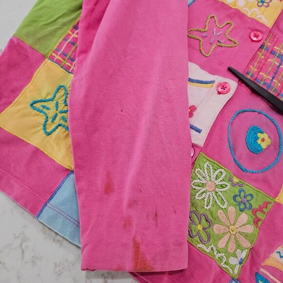 Michael Simon Embroidered Patchwork Cardigan Small Pink Flaws - Picture 10 of 13